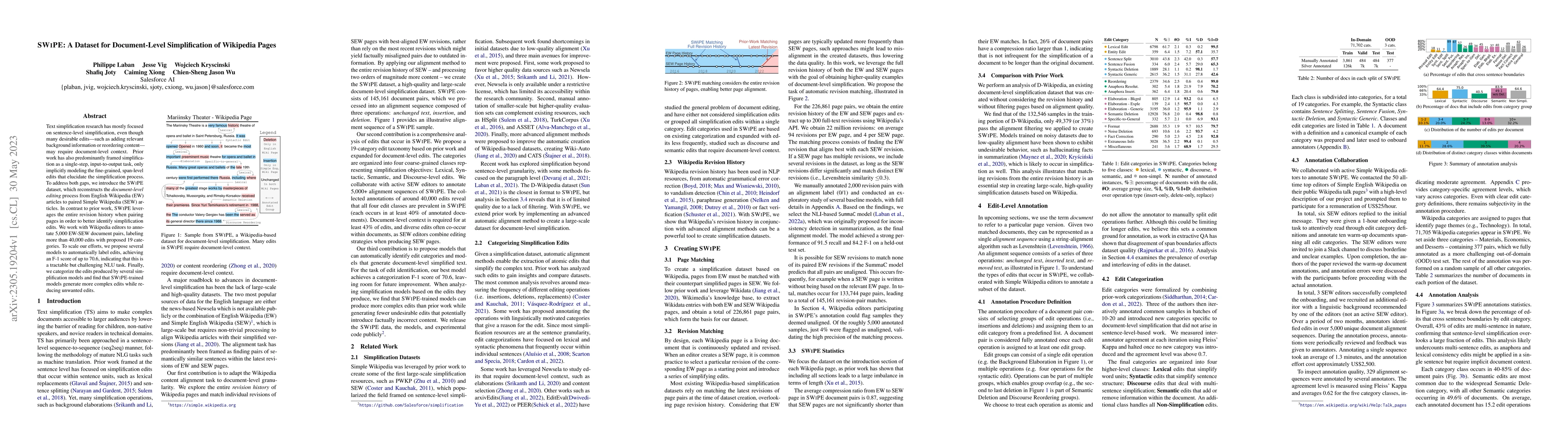 Thumbnail for SWiPE: A Dataset for Document-Level Simplification of Wikipedia Pages
