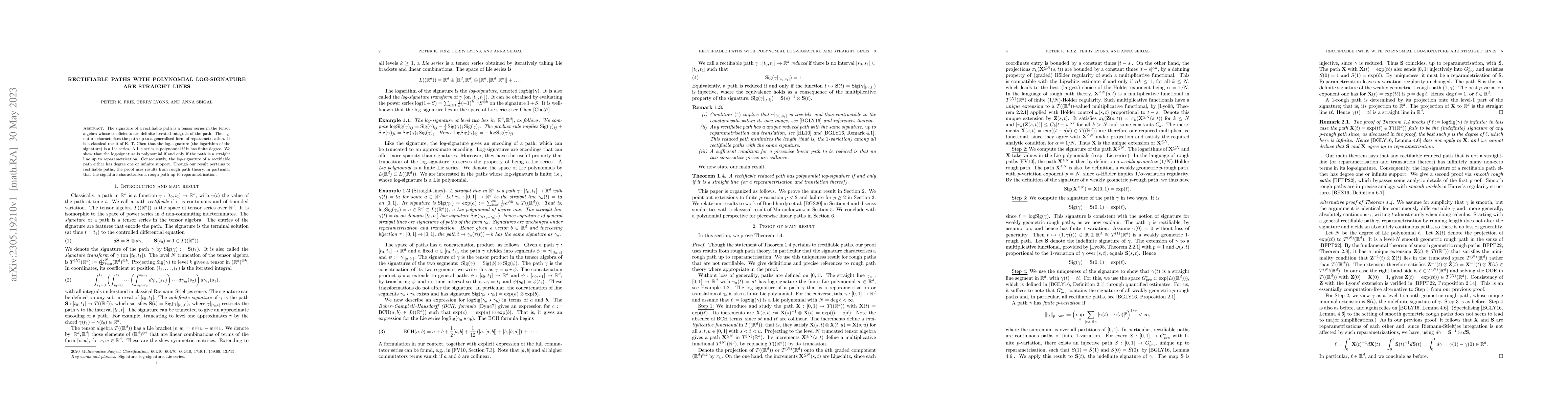 Thumbnail for Rectifiable paths with polynomial log-signature are straight lines