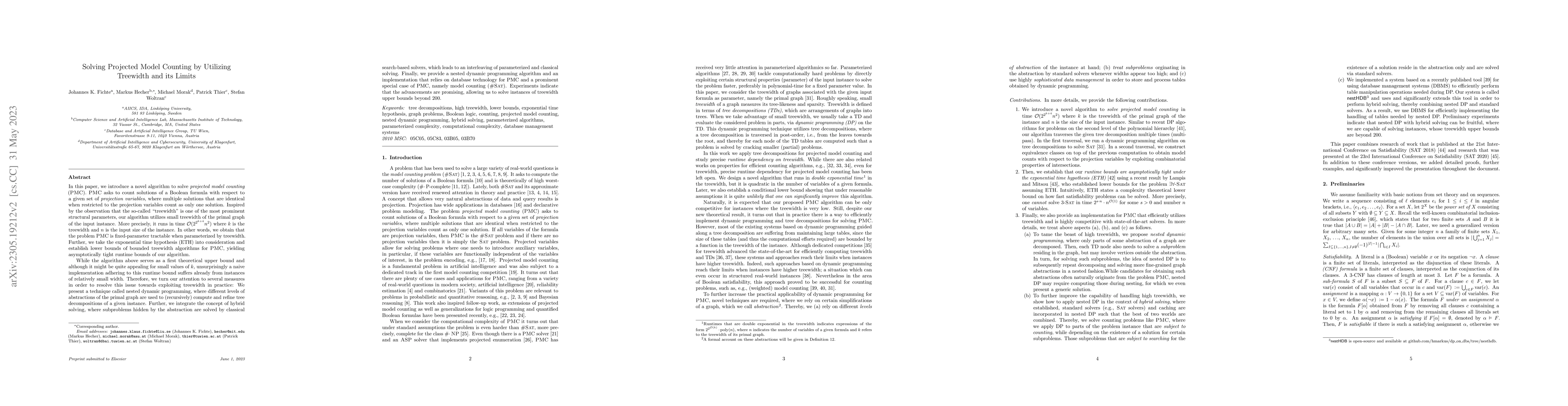 Thumbnail for Solving Projected Model Counting by Utilizing Treewidth and its Limits