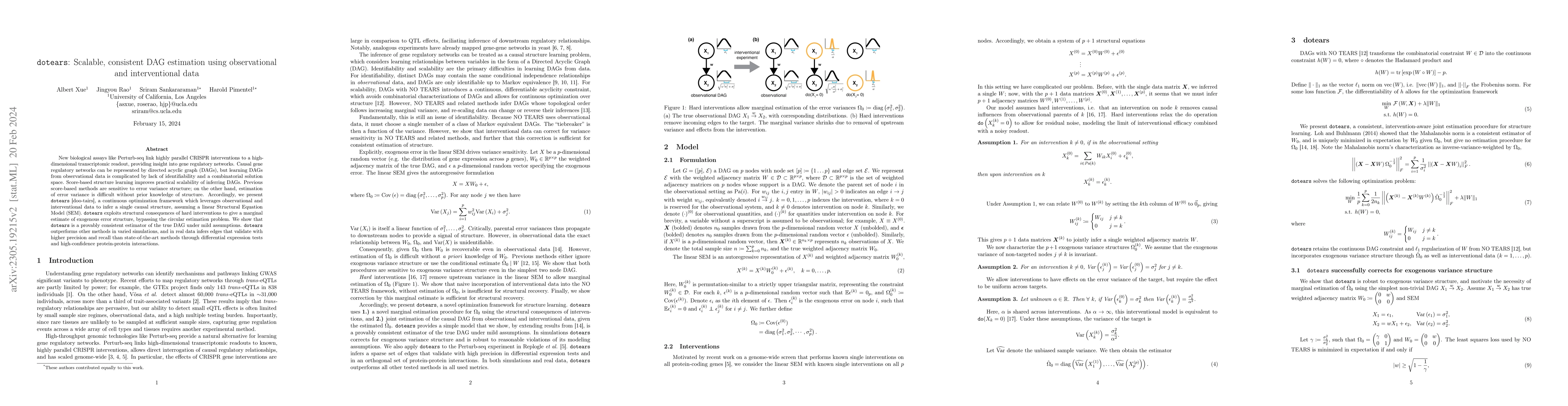 Thumbnail for dotears: Scalable, consistent DAG estimation using observational and
  interventional data