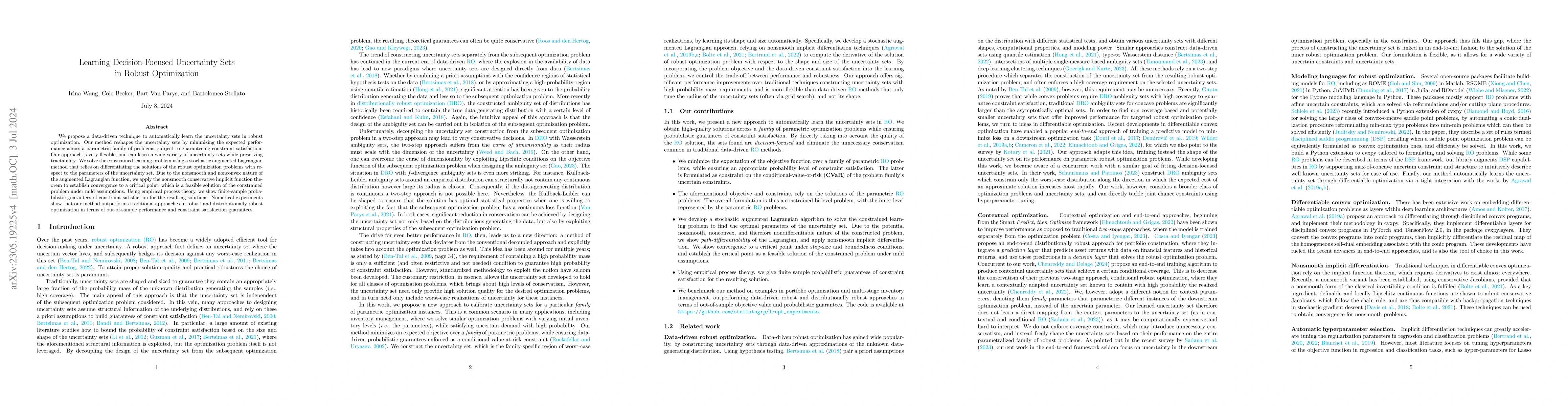 Thumbnail for Learning Decision-Focused Uncertainty Sets in Robust Optimization