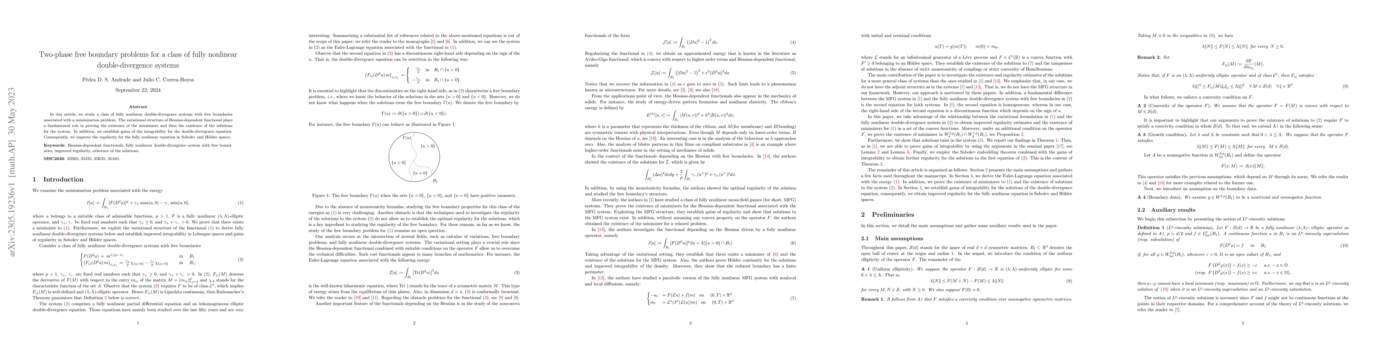 Thumbnail for Two-phase free boundary problems for a class of fully nonlinear
  double-divergence systems