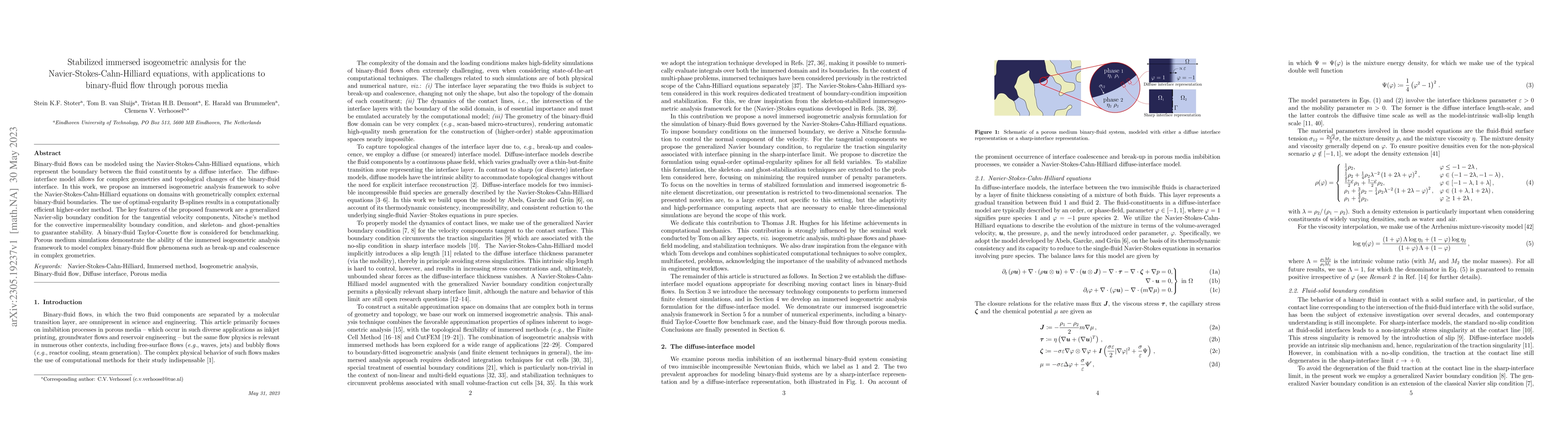 Thumbnail for Stabilized immersed isogeometric analysis for the
  Navier-Stokes-Cahn-Hilliard equations, with applications to binary-fluid flow
  through porous media