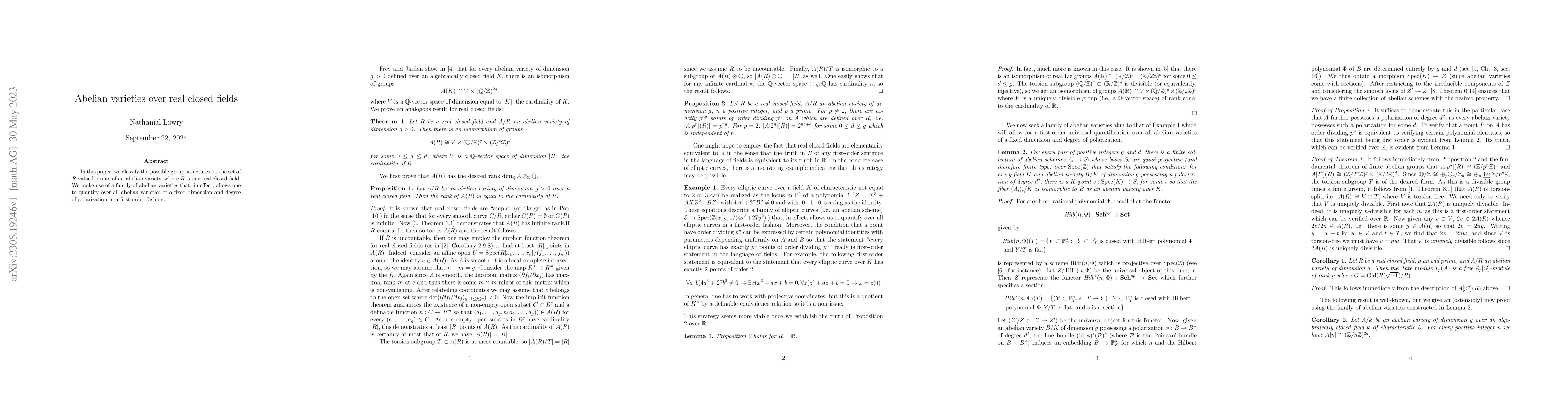 Thumbnail for Abelian Varieties over Real Closed Fields