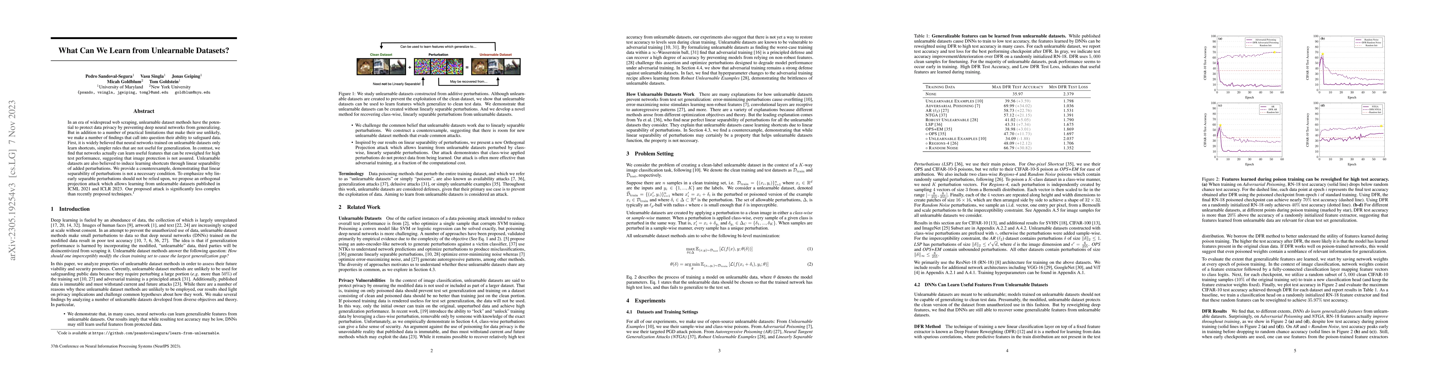 Thumbnail for What Can We Learn from Unlearnable Datasets?