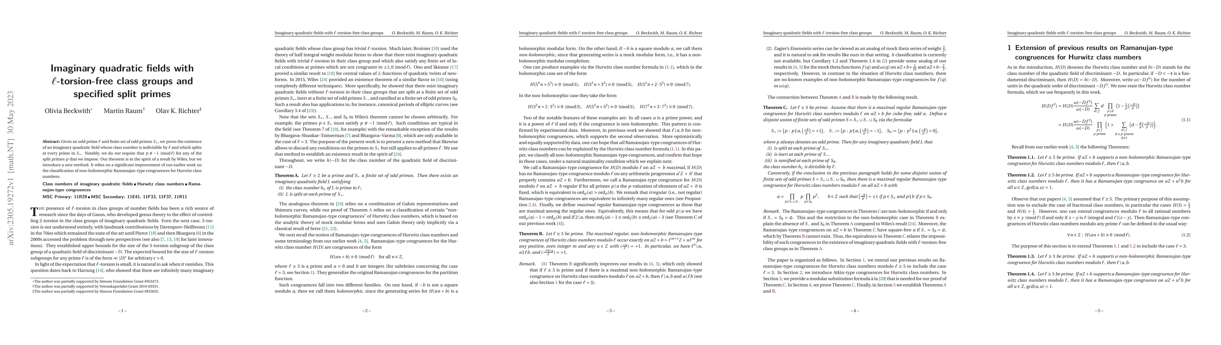 Thumbnail for Imaginary quadratic fields with $\ell$-torsion-free class groups and
  specified split primes