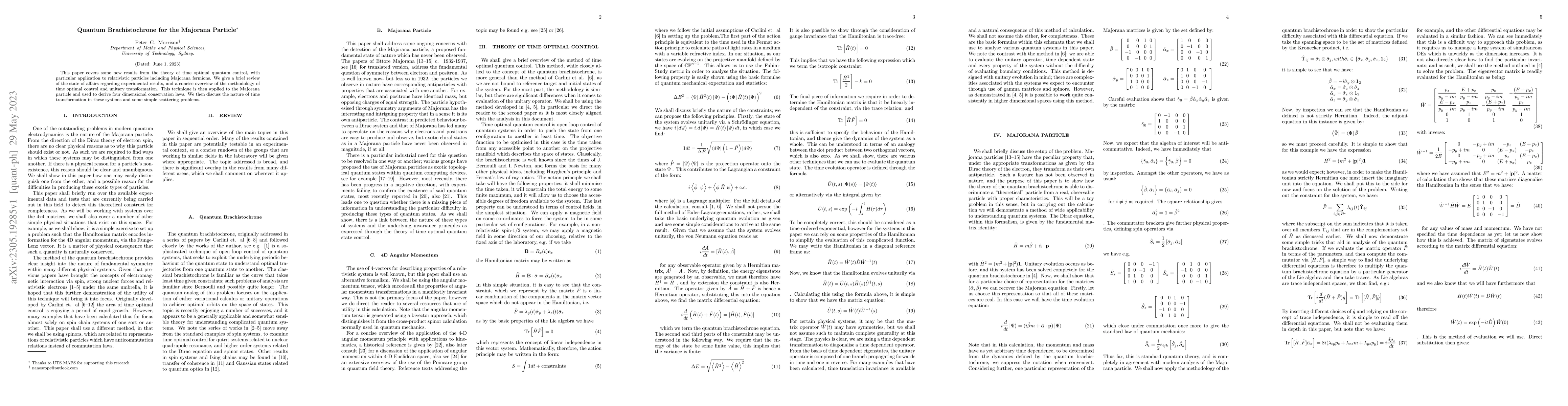 Thumbnail for Quantum Brachistochrone for the Majorana Particle