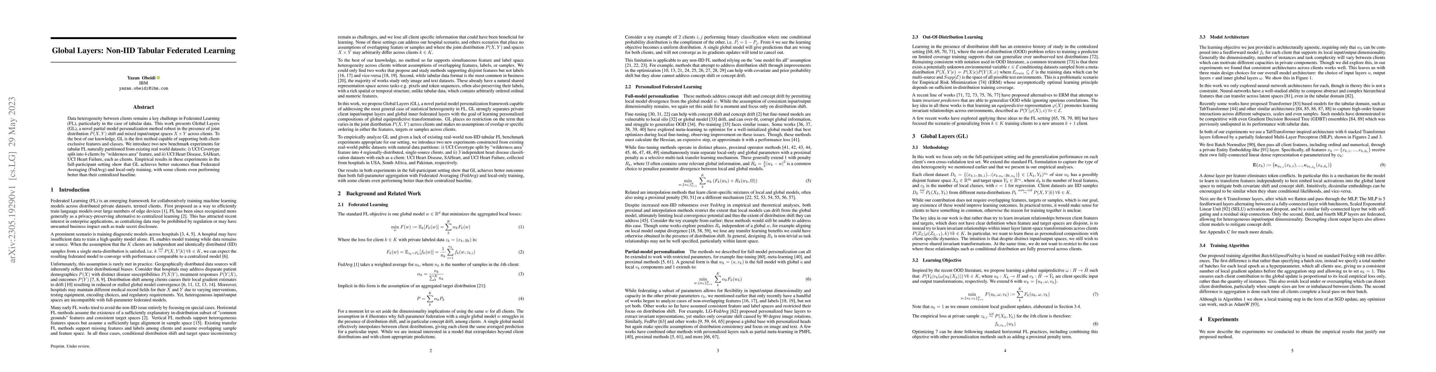 Thumbnail for Global Layers: Non-IID Tabular Federated Learning
