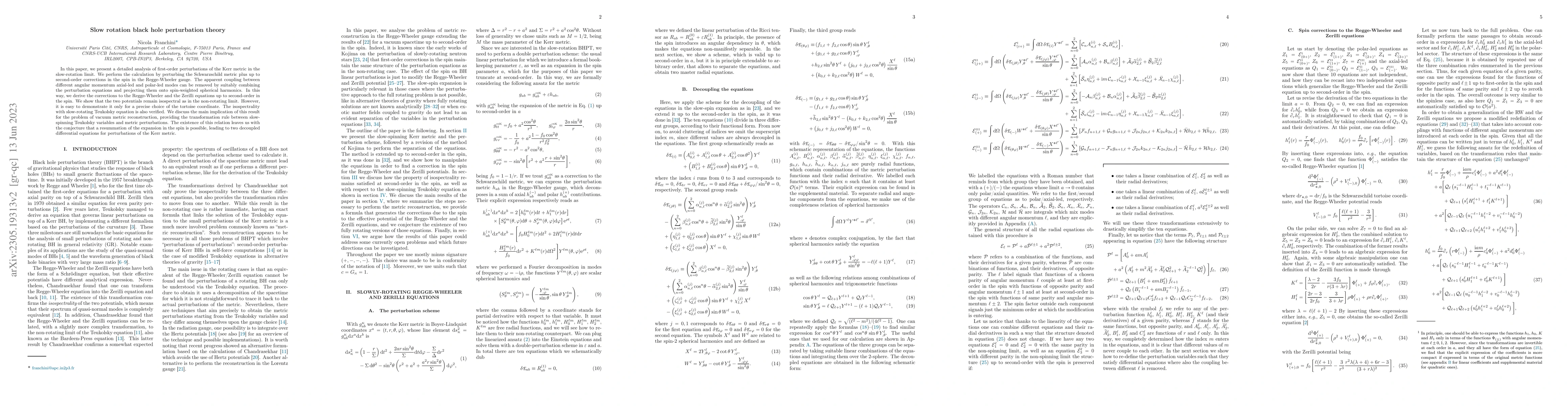 Thumbnail for Slow rotation black hole perturbation theory