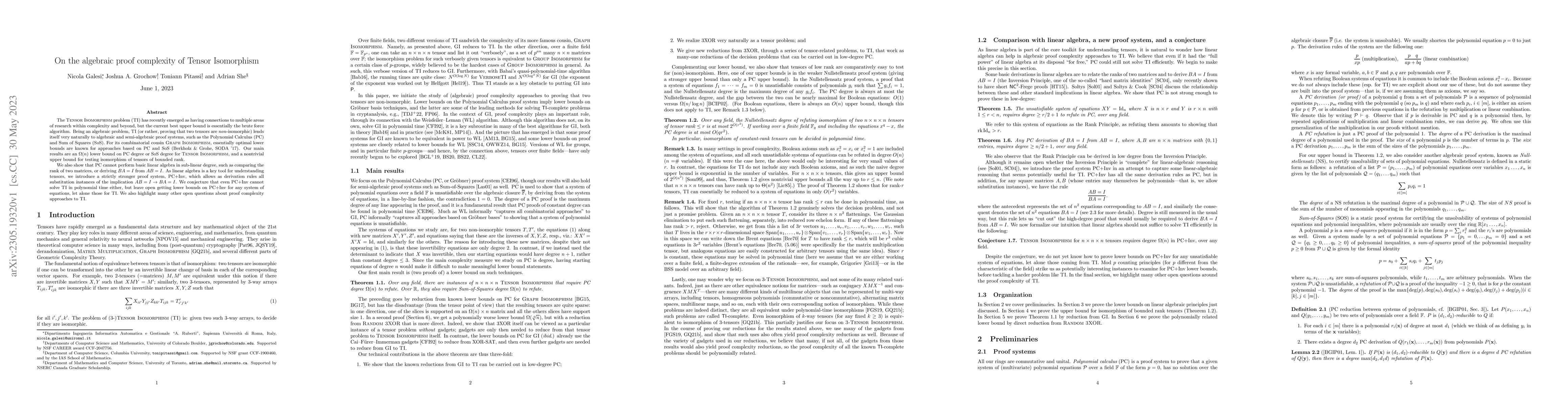 Thumbnail for On the algebraic proof complexity of Tensor Isomorphism