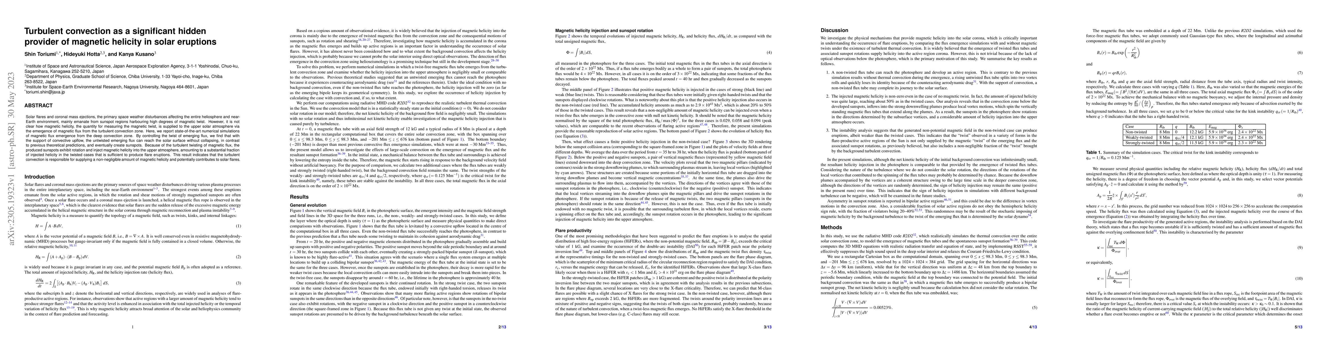 Thumbnail for Turbulent convection as a significant hidden provider of magnetic
  helicity in solar eruptions