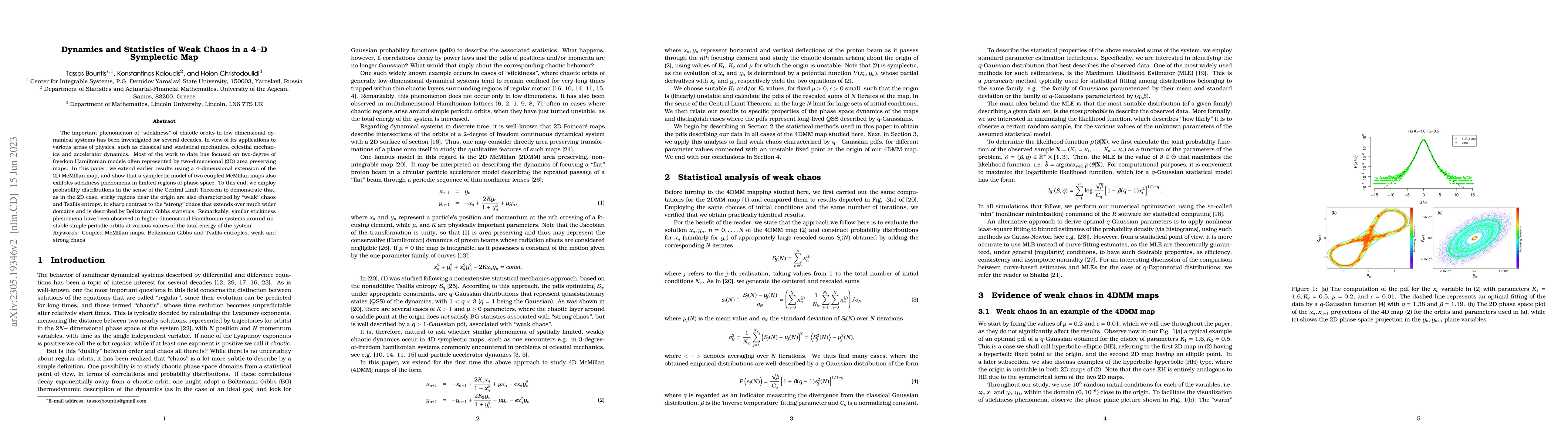 Thumbnail for Dynamics and Statistics of Weak Chaos in a 4--D Symplectic Map