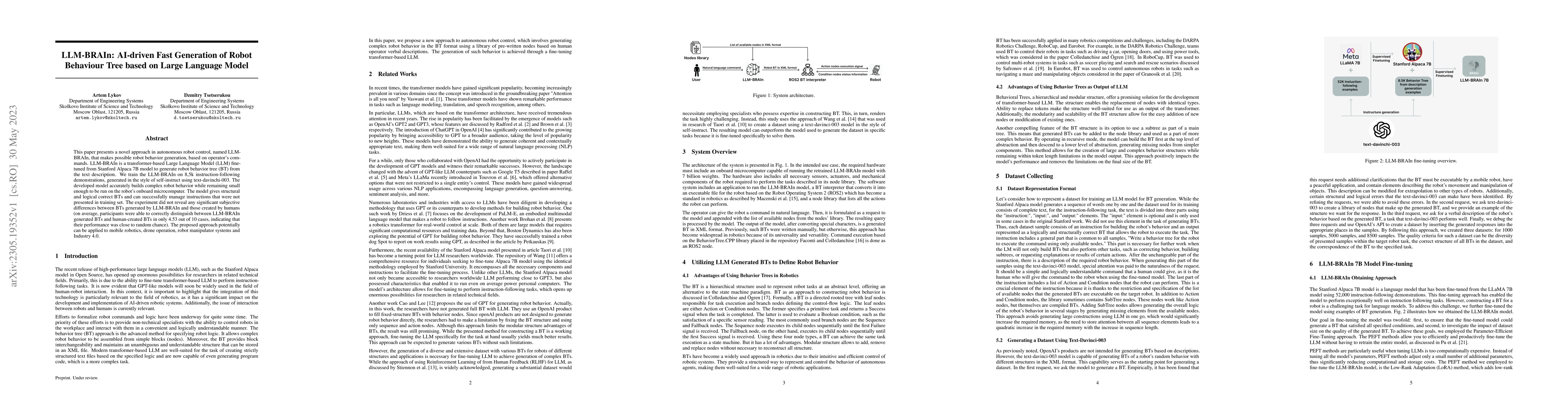 Thumbnail for LLM-BRAIn: AI-driven Fast Generation of Robot Behaviour Tree based on
  Large Language Model