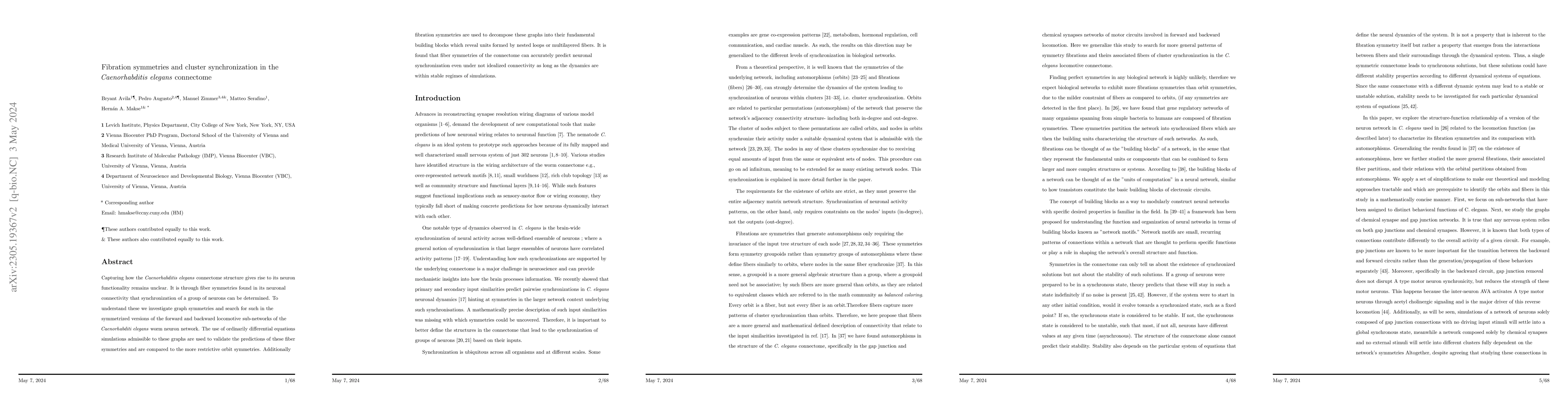 Thumbnail for Fibration symmetries and cluster synchronization in the Caenorhabditis
  elegans connectome
