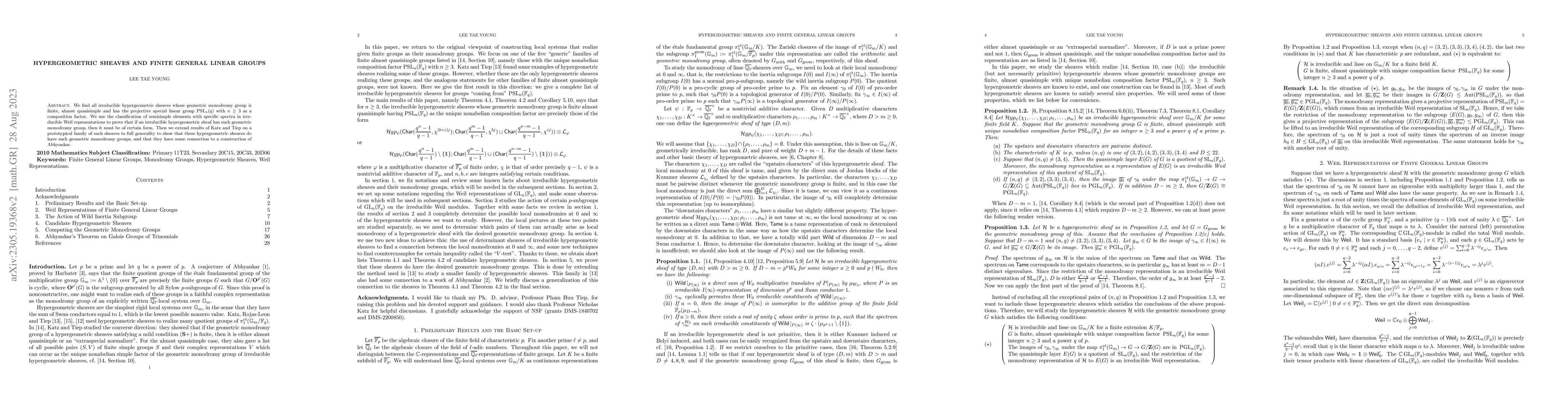 Thumbnail for Hypergeometric Sheaves and General Linear Groups