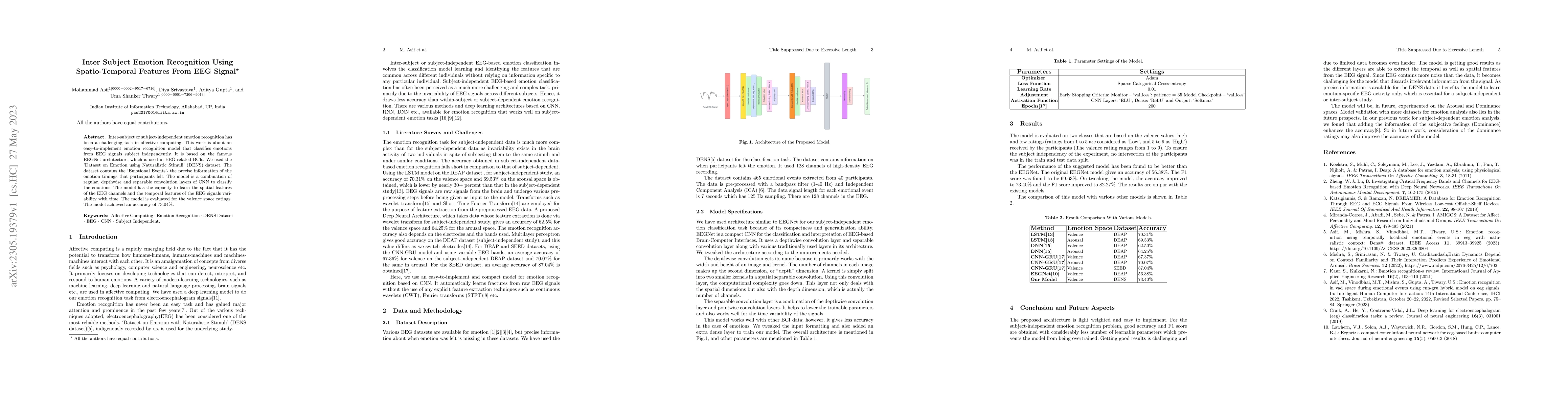 Thumbnail for Inter Subject Emotion Recognition Using Spatio-Temporal Features From
  EEG Signal