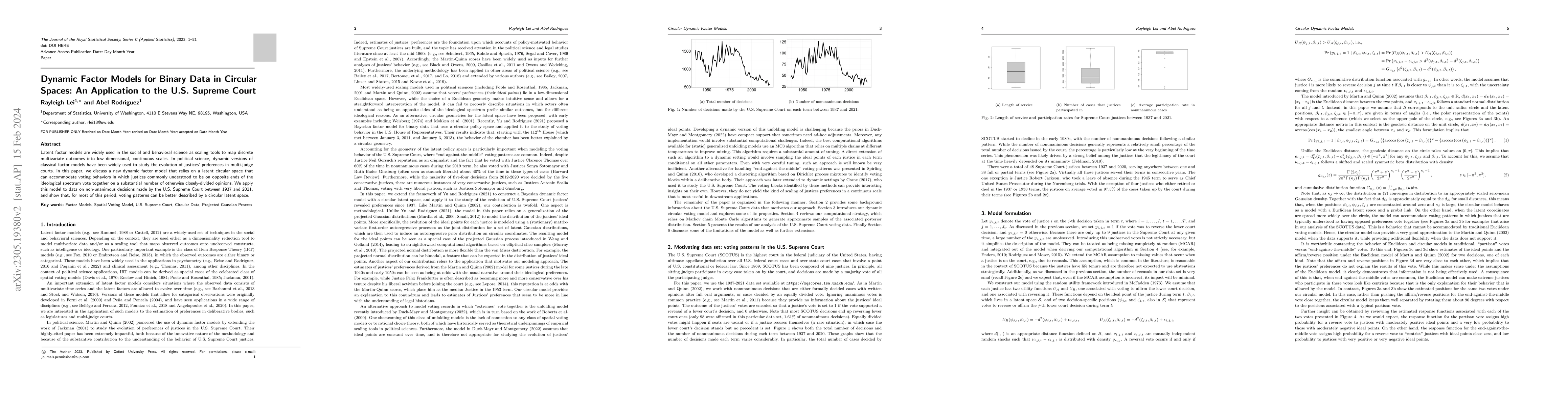 Thumbnail for Dynamic Factor Models for Binary Data in Circular Spaces: An Application
  to the U.S. Supreme Court
