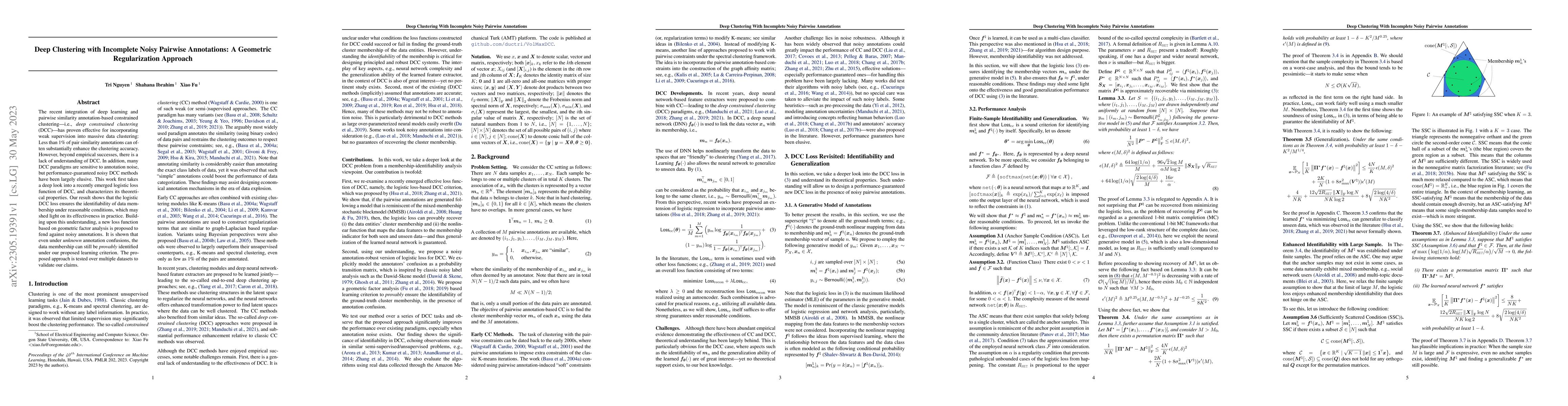 Thumbnail for Deep Clustering with Incomplete Noisy Pairwise Annotations: A Geometric
  Regularization Approach