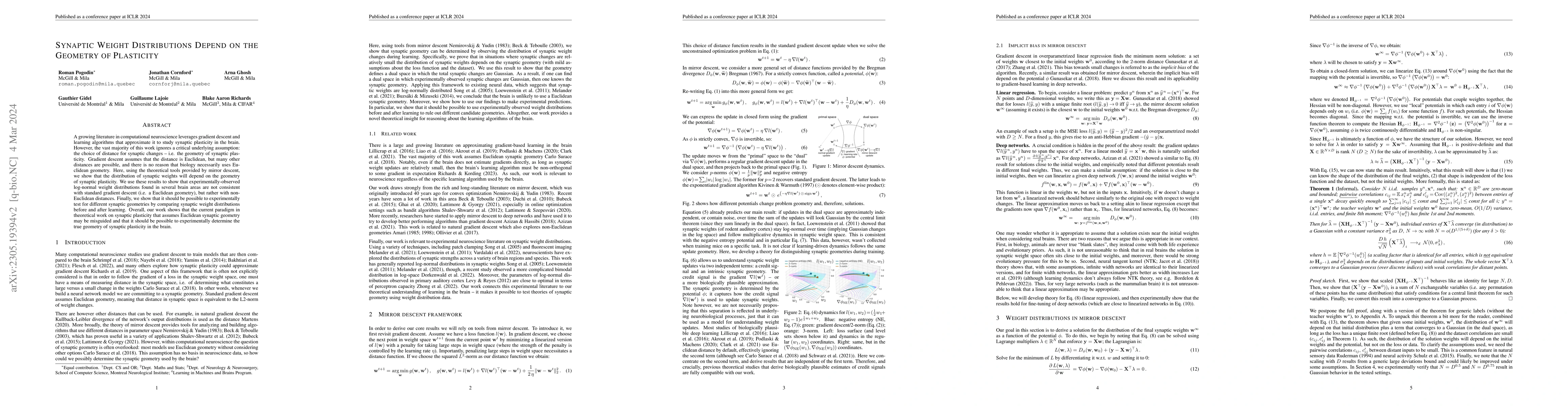 Thumbnail for Synaptic Weight Distributions Depend on the Geometry of Plasticity