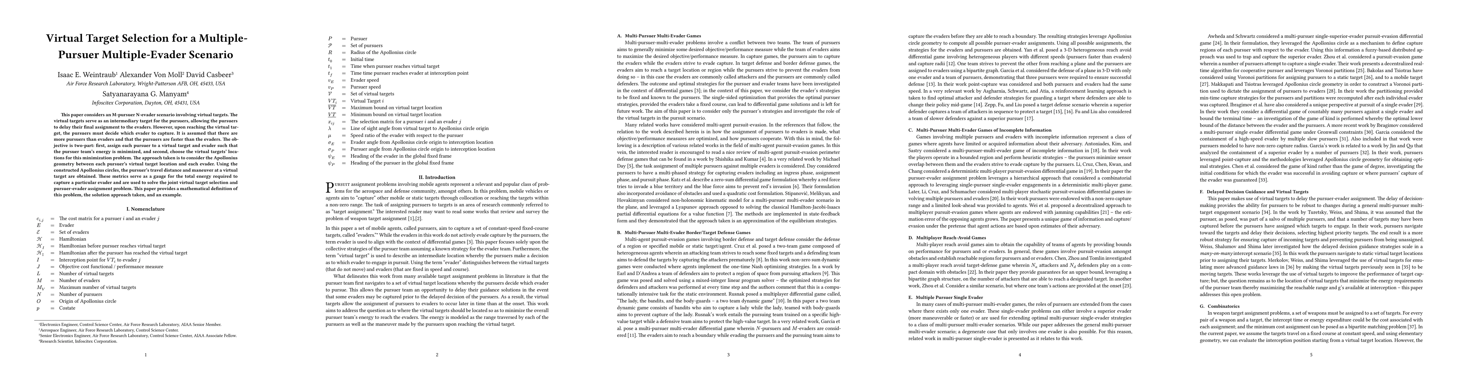 Thumbnail for Virtual Target Selection for a Multiple-Pursuer Multiple-Evader Scenario