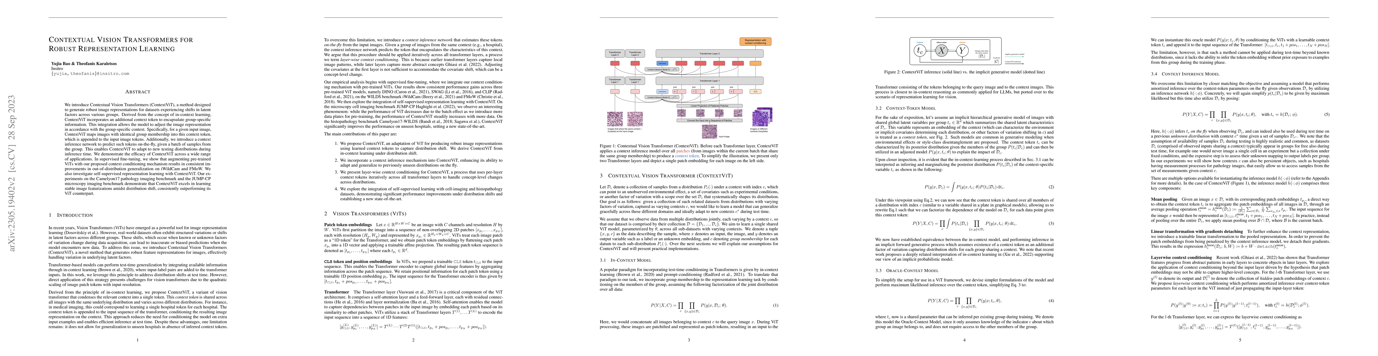 Thumbnail for Contextual Vision Transformers for Robust Representation Learning