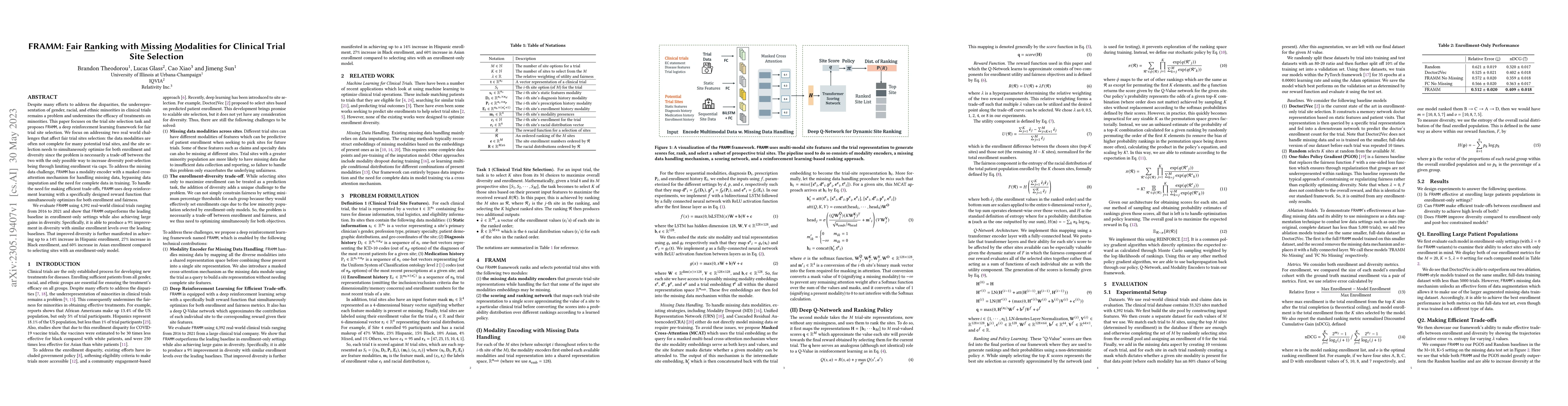 Thumbnail for FRAMM: Fair Ranking with Missing Modalities for Clinical Trial Site
  Selection