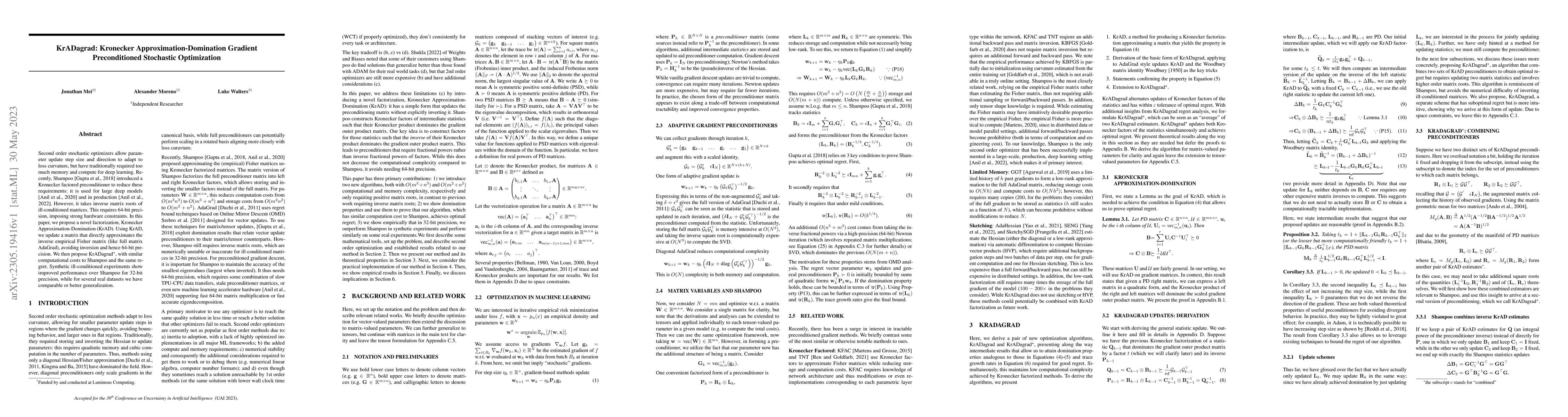 Thumbnail for KrADagrad: Kronecker Approximation-Domination Gradient Preconditioned
  Stochastic Optimization