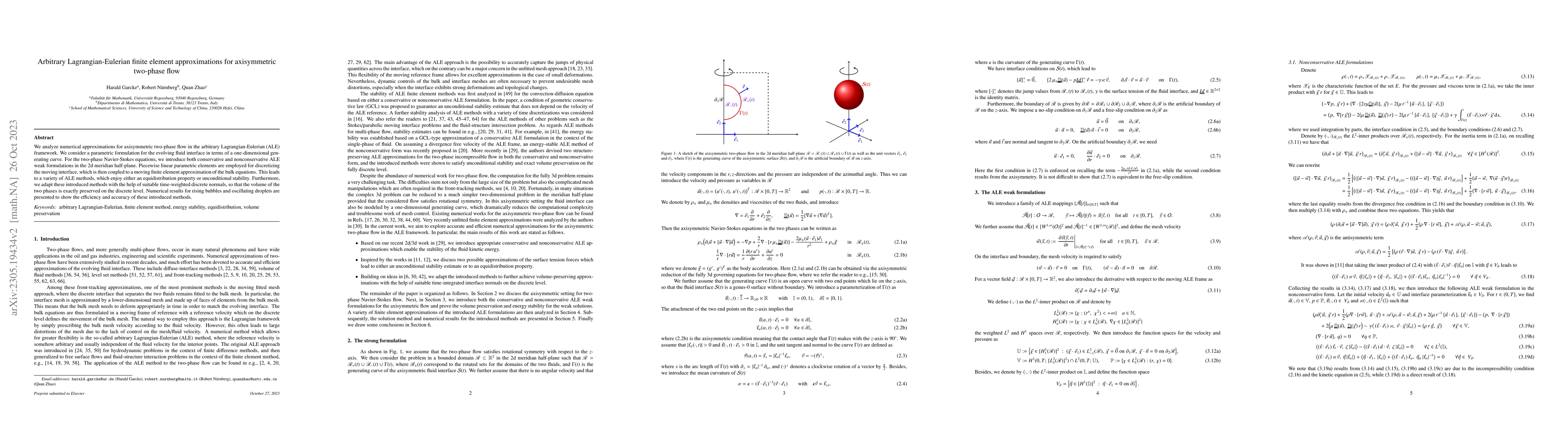 Thumbnail for Arbitrary Lagrangian-Eulerian finite element approximations for
  axisymmetric two-phase flow