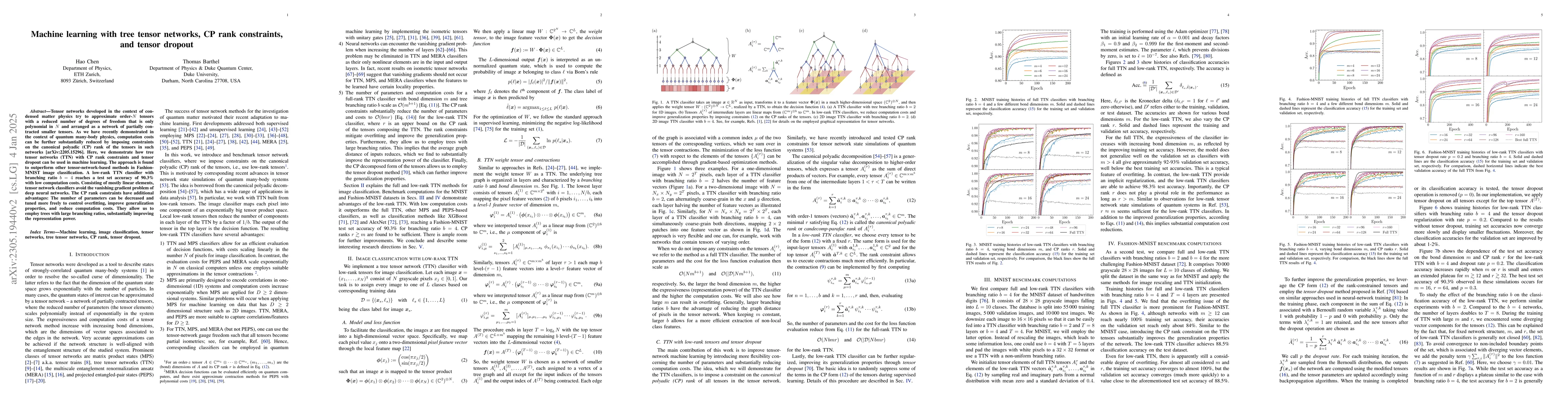 Thumbnail for Machine learning with tree tensor networks, CP rank constraints, and
  tensor dropout
