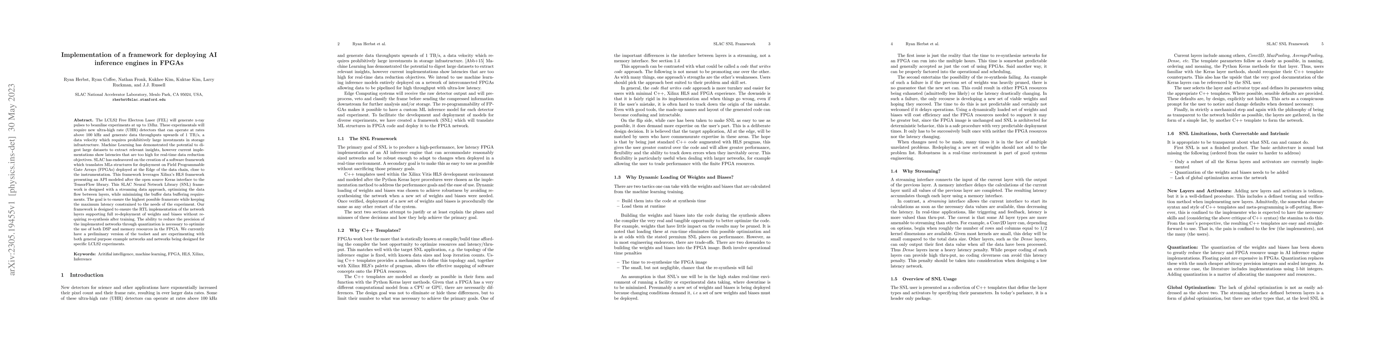 Thumbnail for Implementation of a framework for deploying AI inference engines in
  FPGAs