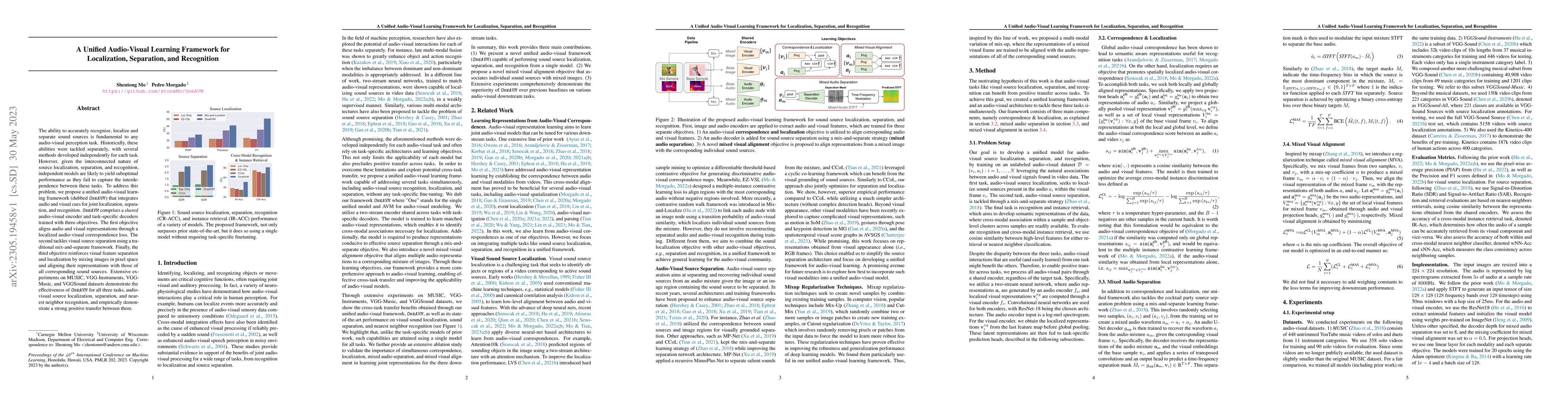 Thumbnail for A Unified Audio-Visual Learning Framework for Localization, Separation,
  and Recognition