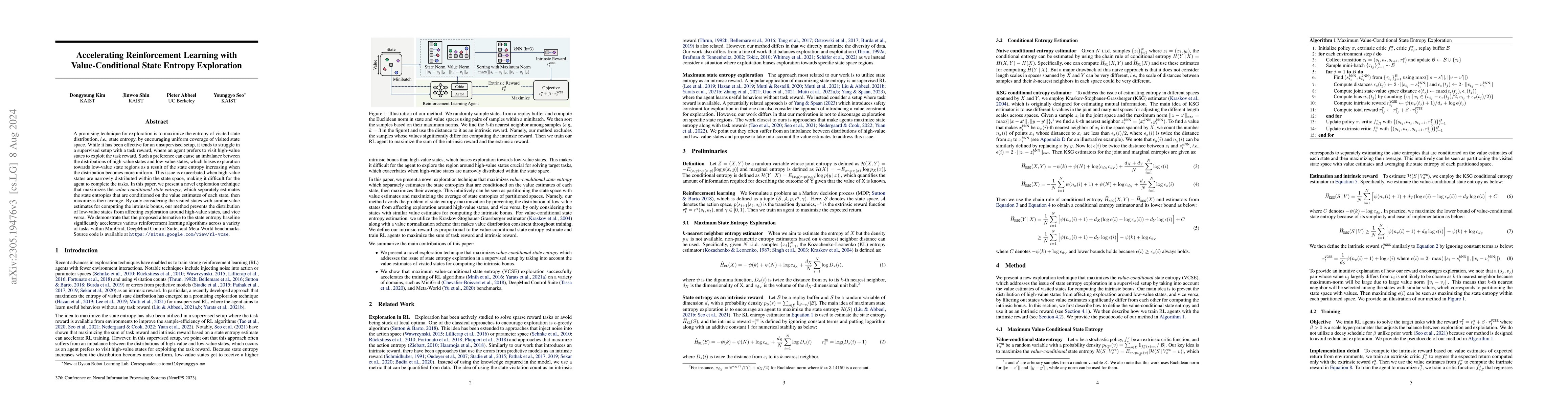Thumbnail for Accelerating Reinforcement Learning with Value-Conditional State Entropy
  Exploration