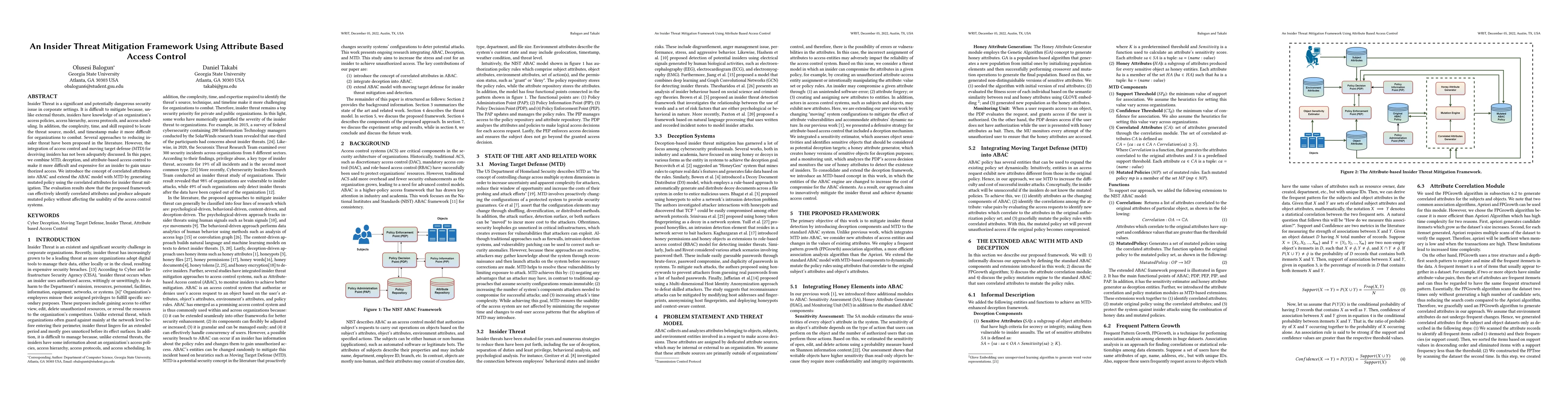 Thumbnail for An Insider Threat Mitigation Framework Using Attribute Based Access
  Control