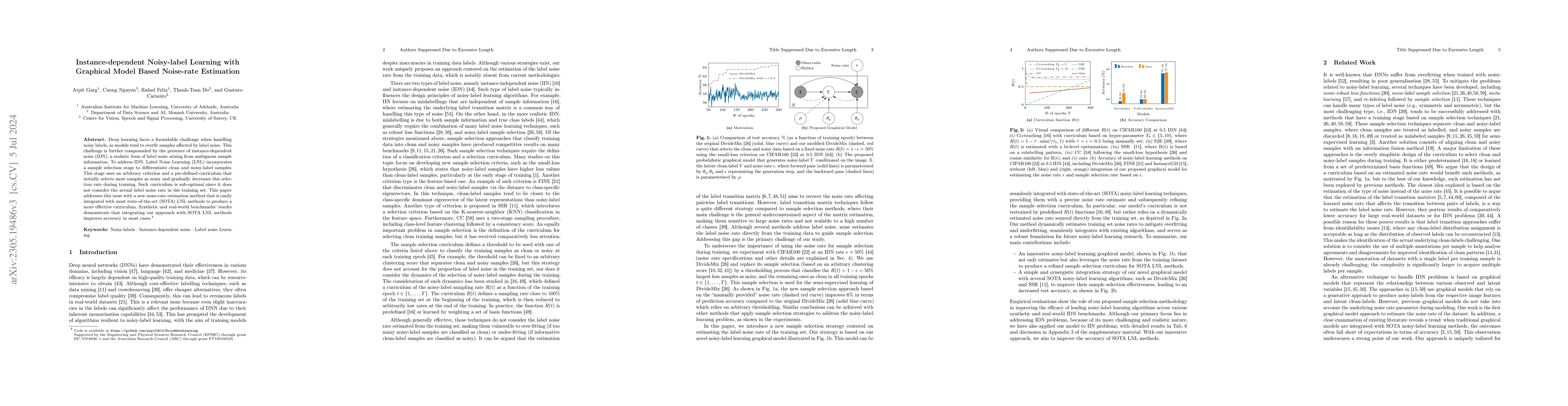 Thumbnail for Instance-dependent Noisy-label Learning with Graphical Model Based
  Noise-rate Estimation