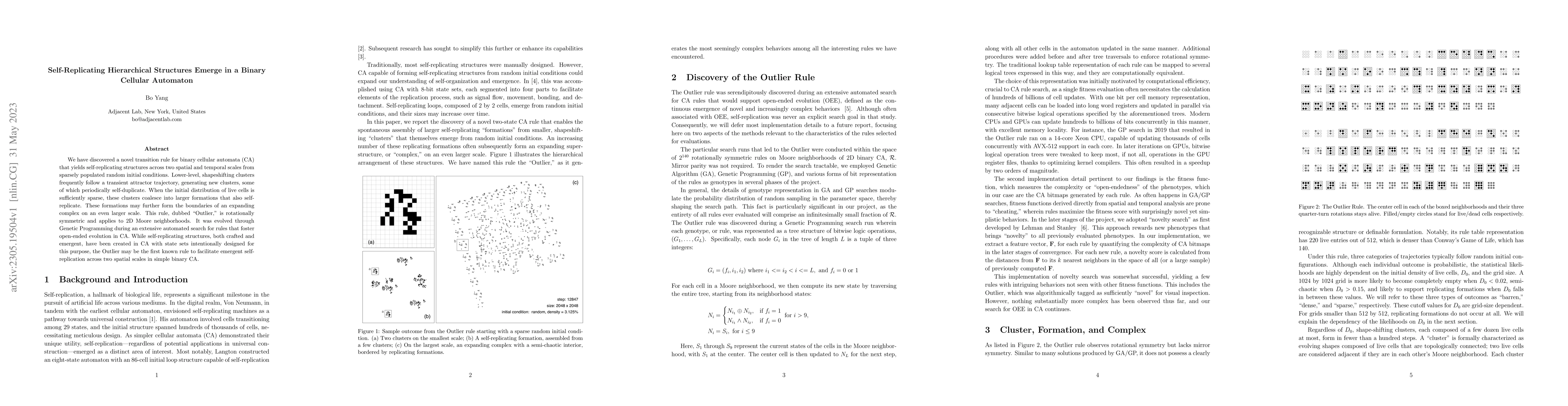 Thumbnail for Self-Replicating Hierarchical Structures Emerge in a Binary Cellular
  Automaton