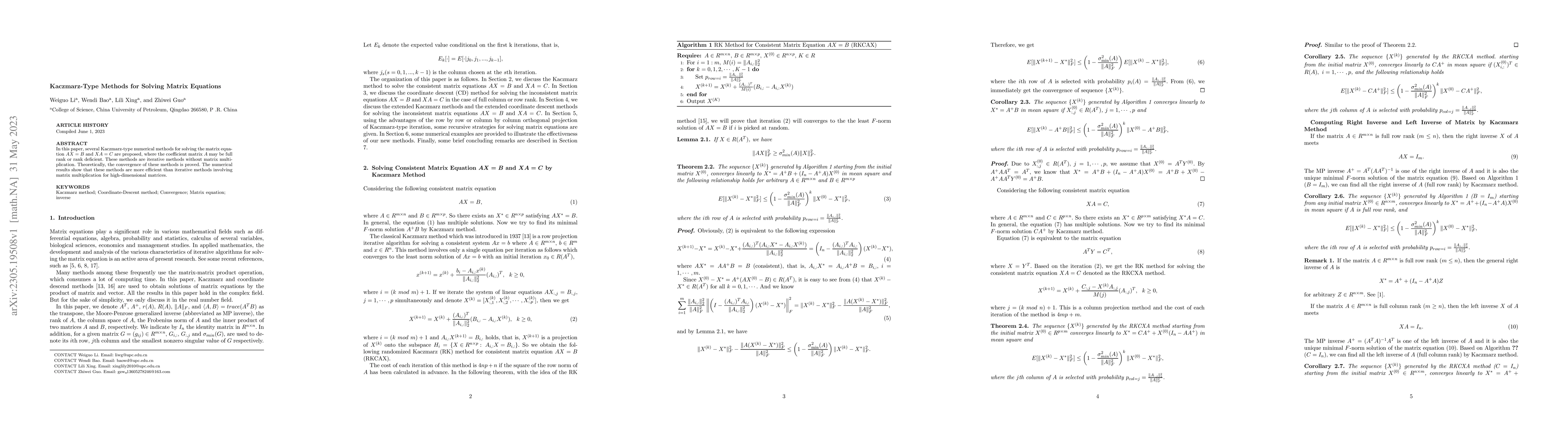 Thumbnail for Kaczmarz-Type Methods for Solving Matrix Equations