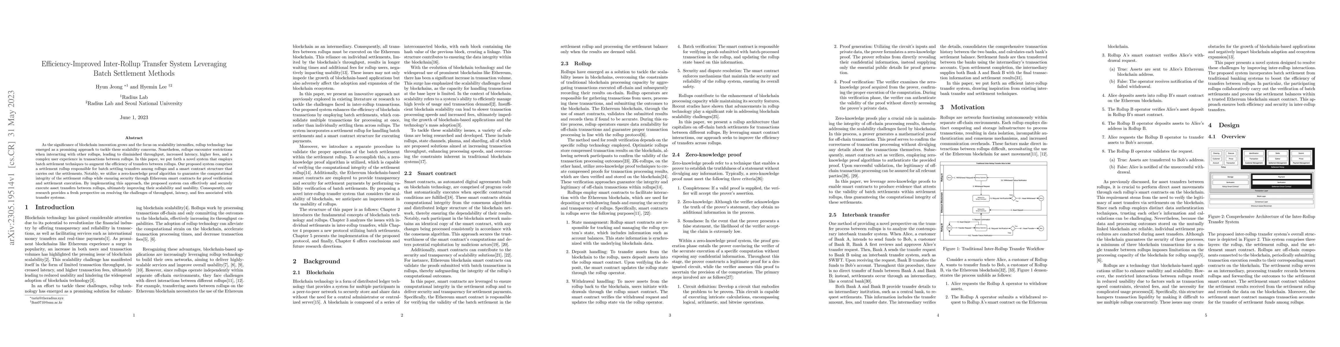 Thumbnail for Efficiency-Improved Inter-Rollup Transfer System Leveraging Batch
  Settlement Methods