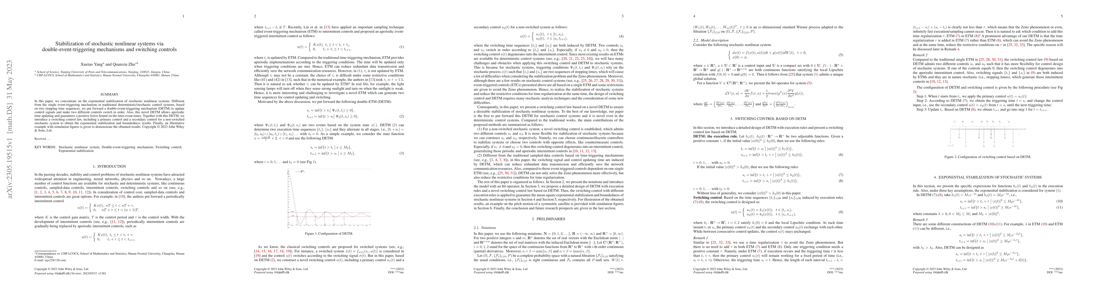 Thumbnail for Stabilization of stochastic nonlinear systems via
  double-event-triggering mechanisms and switching controls