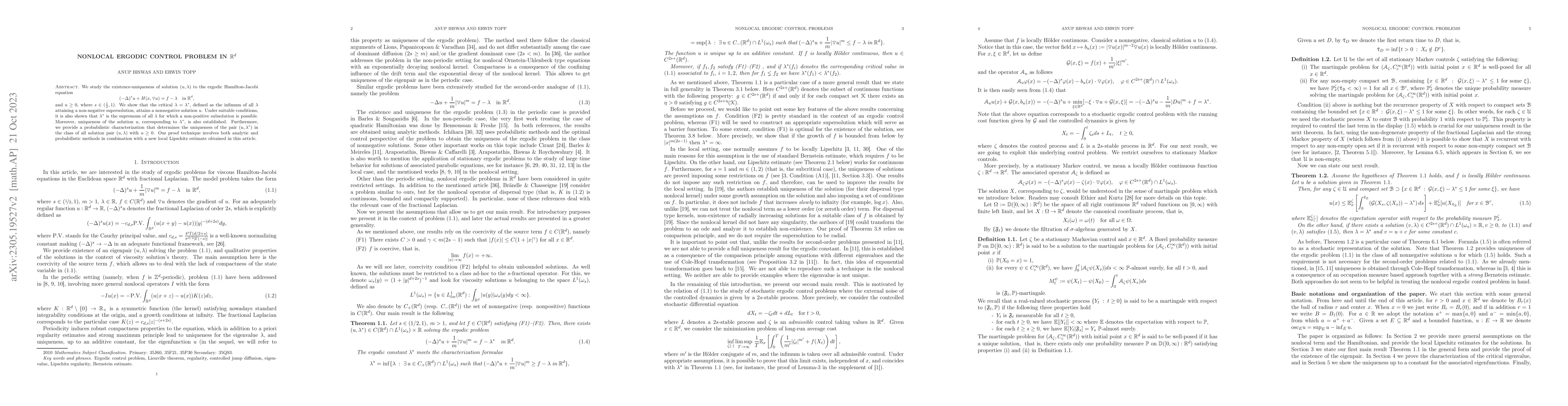 Thumbnail for Nonlocal ergodic control problem in $\mathbb{R}^d$