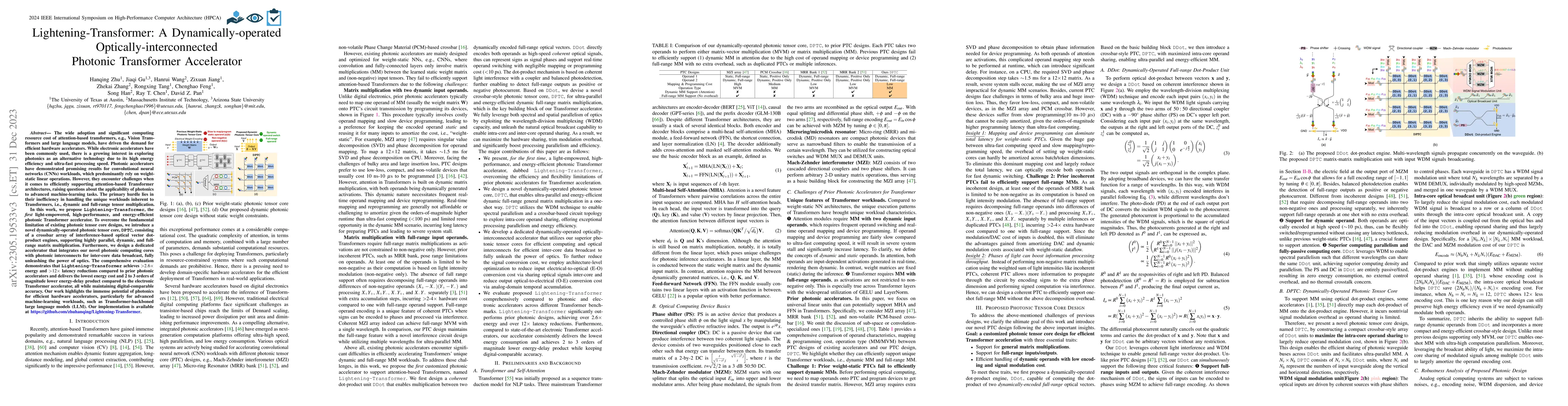 Thumbnail for Lightening-Transformer: A Dynamically-operated Optically-interconnected
  Photonic Transformer Accelerator