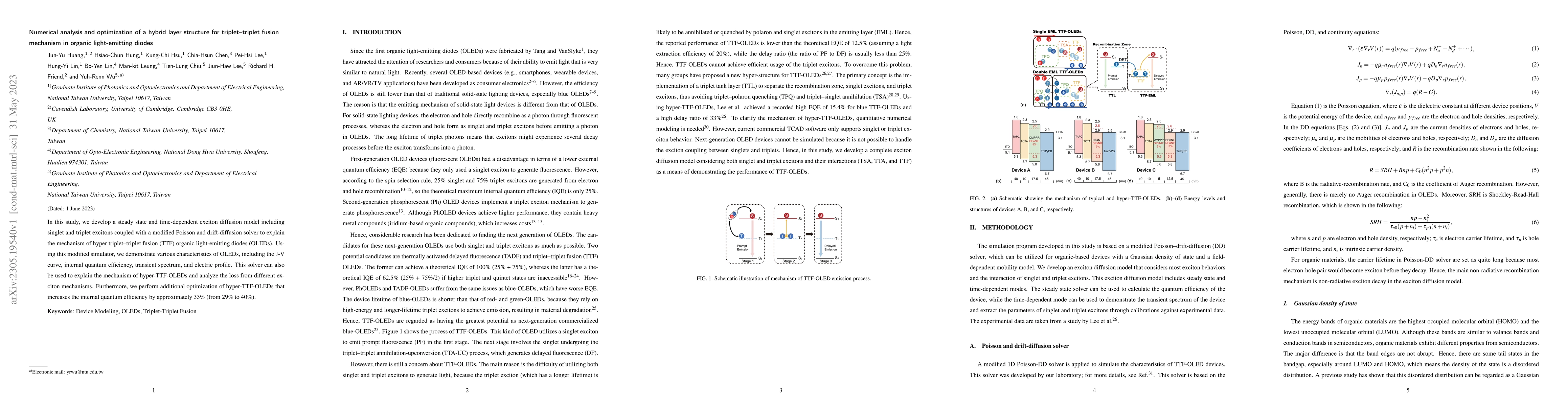 Thumbnail for Numerical analysis and optimization of a hybrid layer structure for
  triplet-triplet fusion mechanism in organic light-emitting diodes