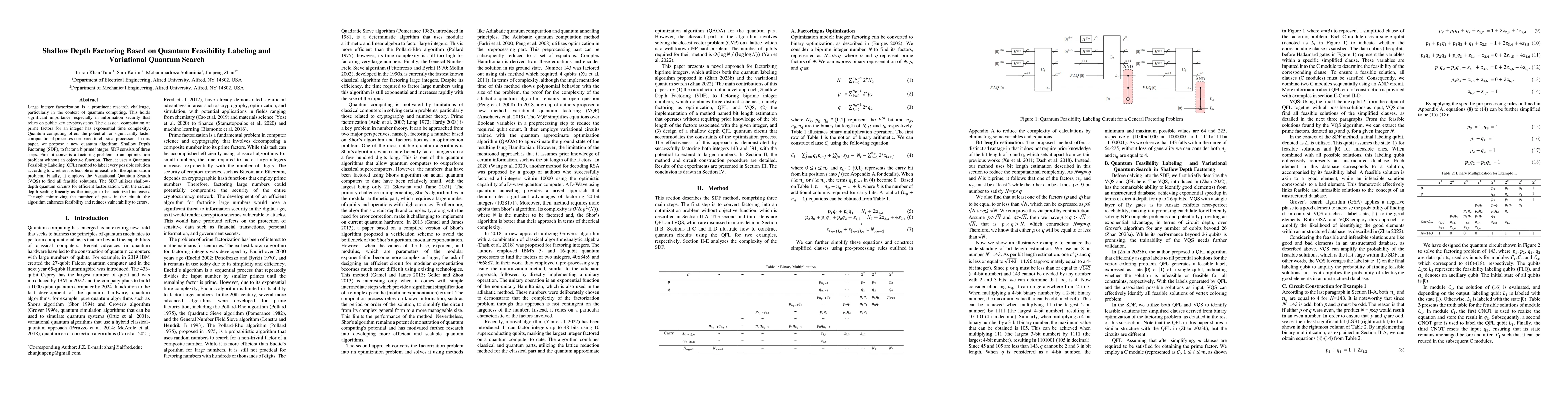 Thumbnail for Shallow Depth Factoring Based on Quantum Feasibility Labeling and
  Variational Quantum Search