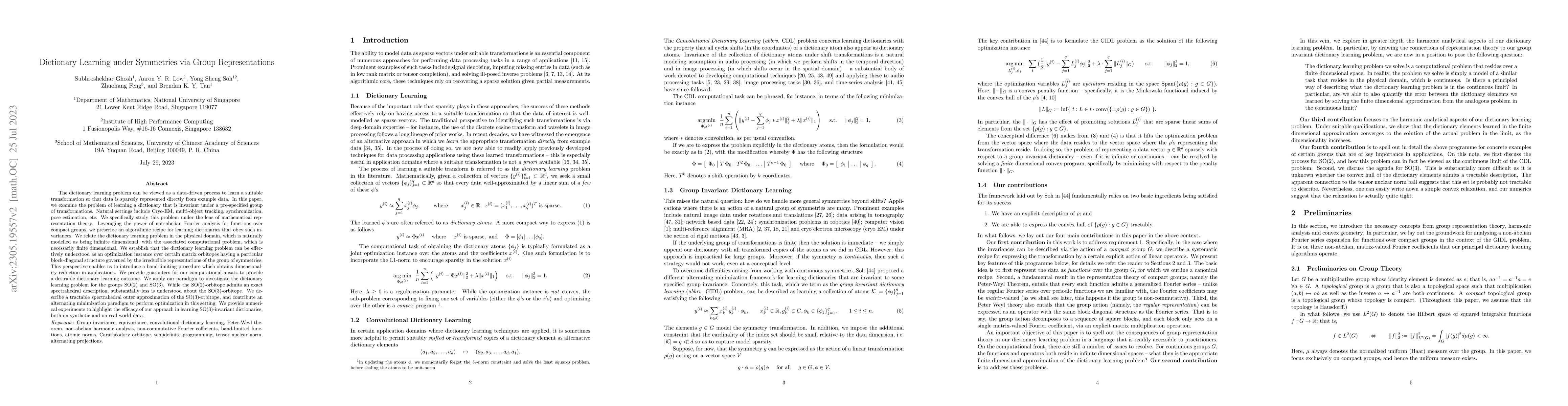 Thumbnail for Dictionary Learning under Symmetries via Group Representations