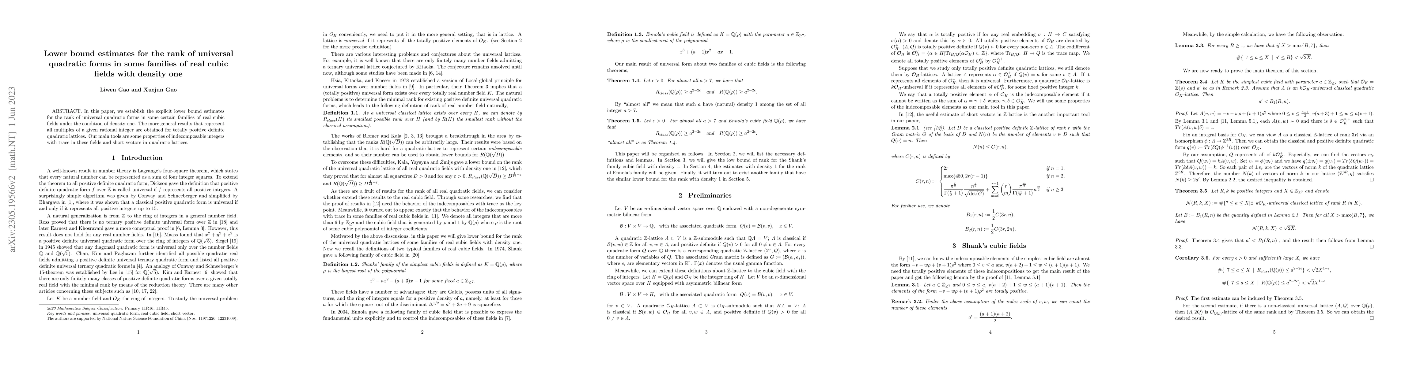 Thumbnail for Lower bound estimates for the rank of universal quadratic forms in some
  families of real cubic fields with density one