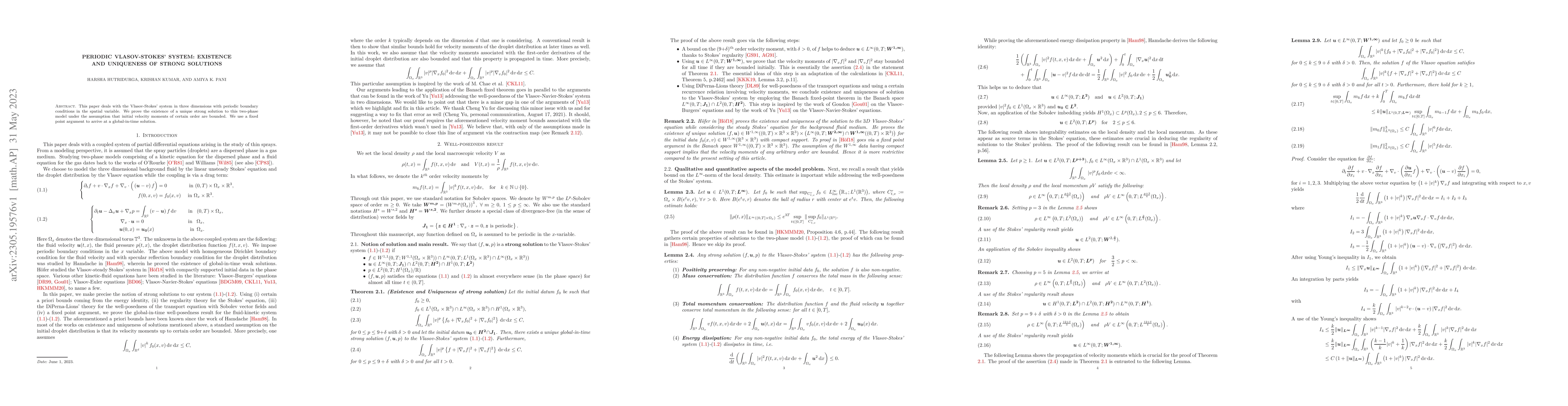 Thumbnail for Periodic Vlasov-Stokes' system: Existence and Uniqueness of strong
  solutions
