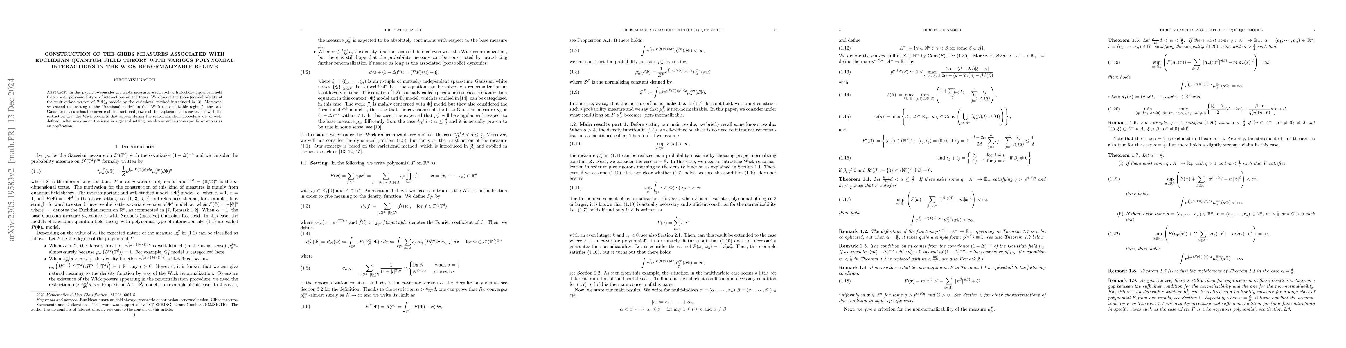 Thumbnail for Construction of the Gibbs measures associated with Euclidean quantum
  field theory with various polynomial interactions in the Wick renormalizable
  regime