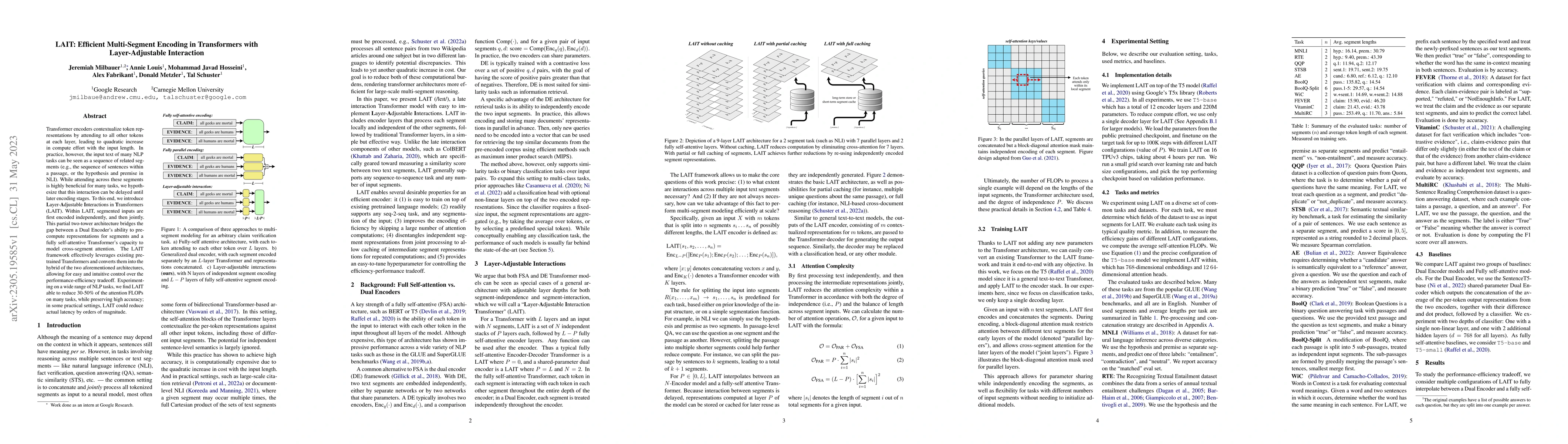 Thumbnail for LAIT: Efficient Multi-Segment Encoding in Transformers with
  Layer-Adjustable Interaction