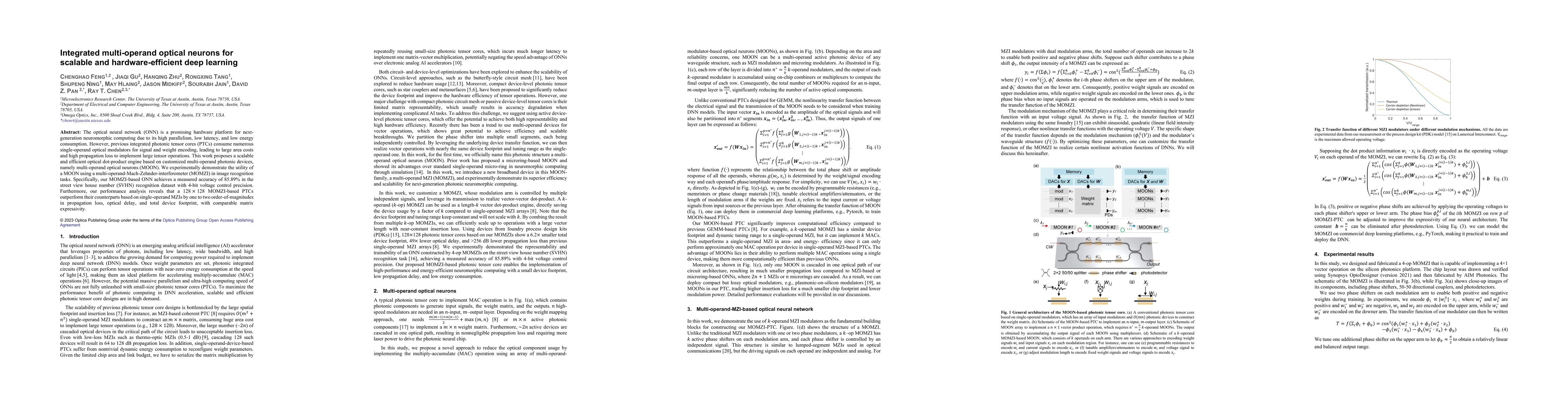 Thumbnail for Integrated multi-operand optical neurons for scalable and
  hardware-efficient deep learning