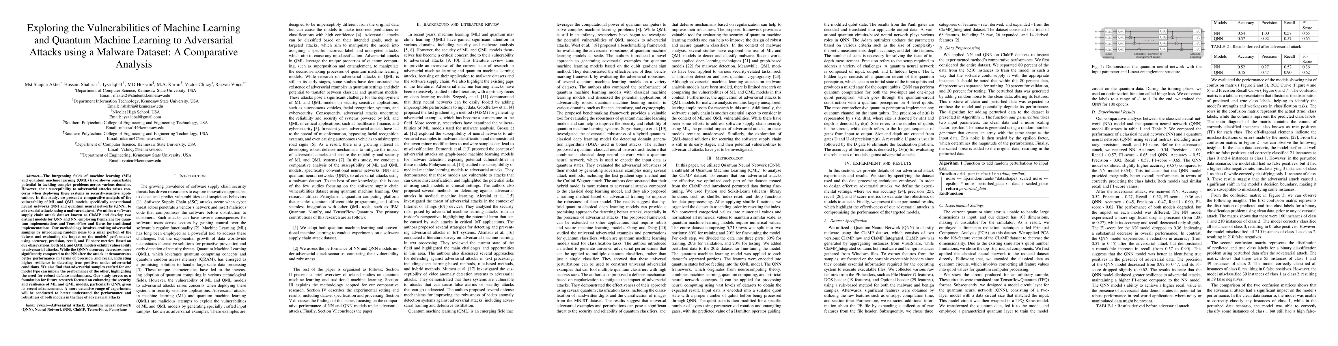 Thumbnail for Exploring the Vulnerabilities of Machine Learning and Quantum Machine
  Learning to Adversarial Attacks using a Malware Dataset: A Comparative
  Analysis