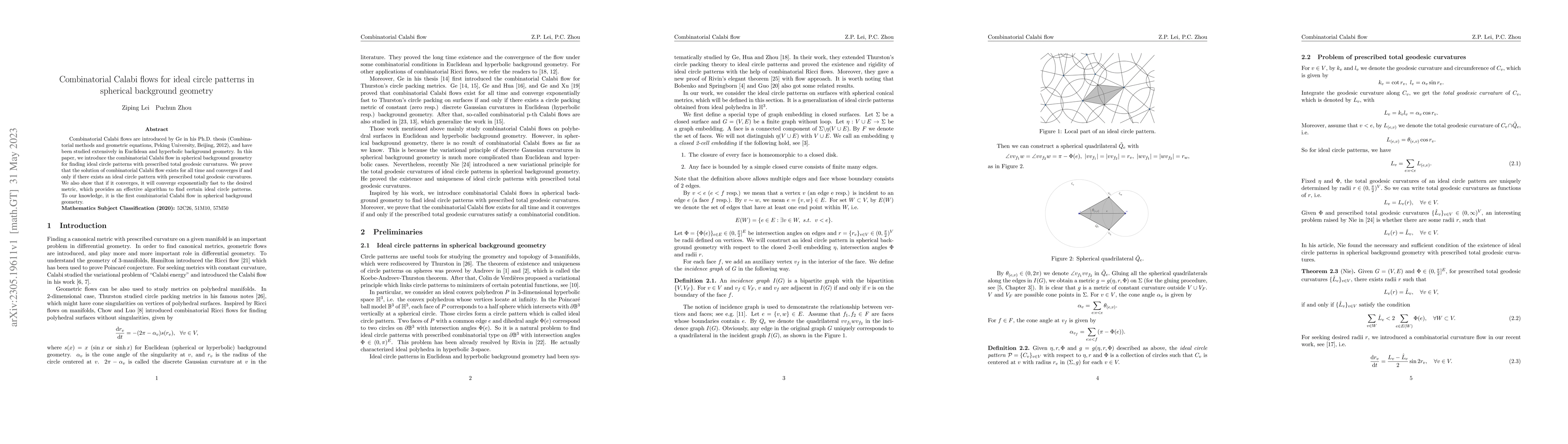 Thumbnail for Combinatorial Calabi flows for ideal circle patterns in spherical
  background geometry